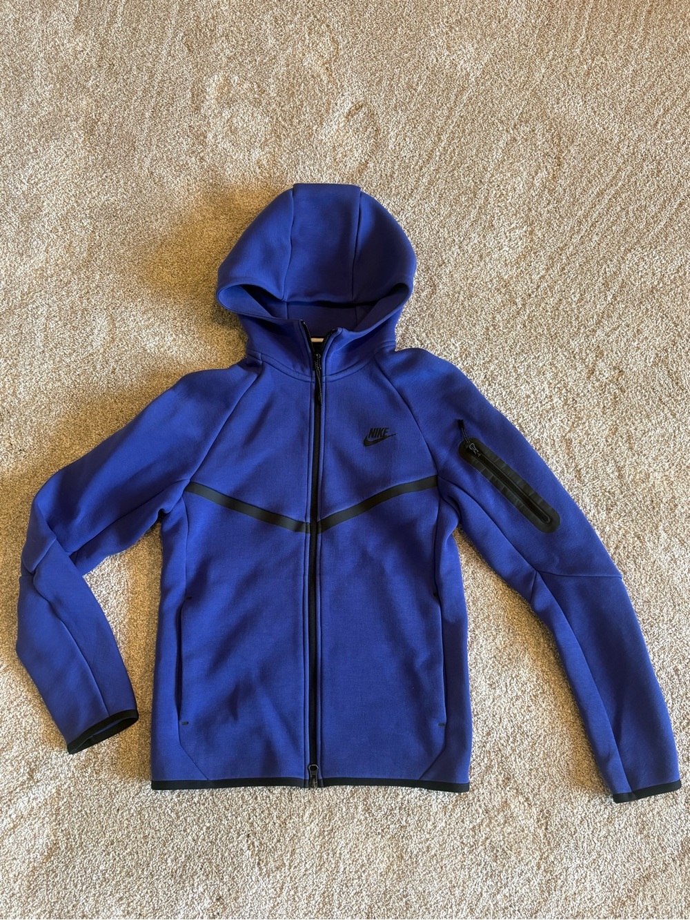 Nike Tech Royal Blue Full-Zip Hooded Sweatshirt with Black Trim
